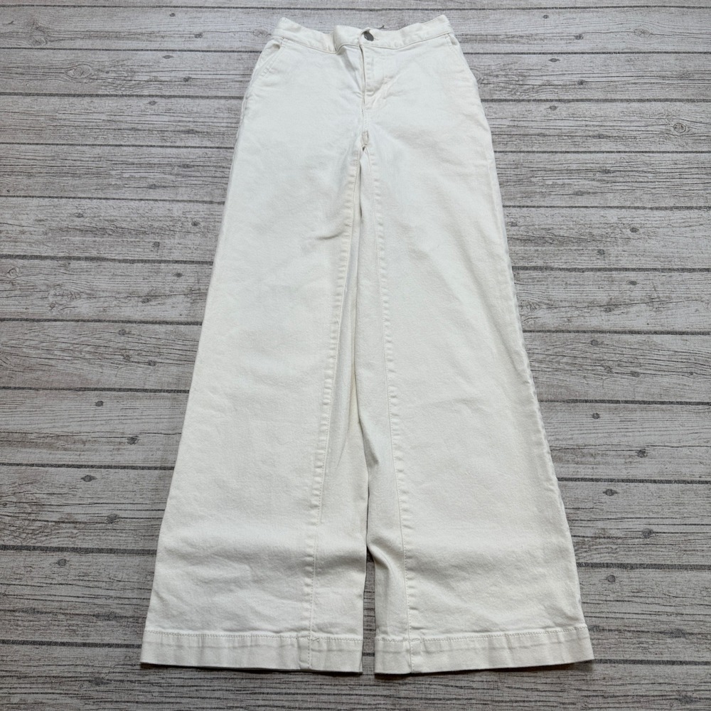 Oak + Fort Pants Women's XS White High Rise Wide Leg Baggy Fit Utility Trousers